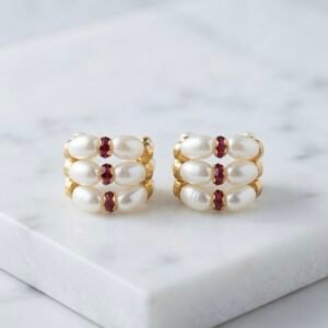 White Pearl & Ruby Crystal Beaded Kade – For Radha Rani, Laddu Gopal & Mata Rani 🤍🔴✨