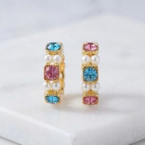 Blue & Pink Crystal Beaded Kade with Pearls – For Radha Rani & Laddu Gopal ✨