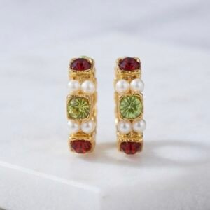 Ruby & Peridot Crystal Pearl Beaded Kade – For Radha Rani, Laddu Gopal & Mata Rani 🔴💚✨
