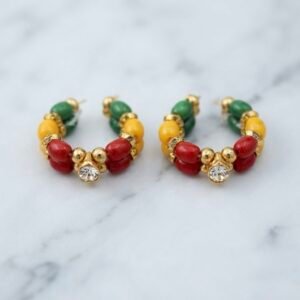 Red, Yellow & Green Beaded Kade with Center Crystal – For Radha Rani & Laddu Gopal ✨