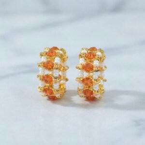 Orange Crystal & Pearl Beaded Kade – For Radha Rani, Laddu Gopal & Mata Rani 🧡🤍✨