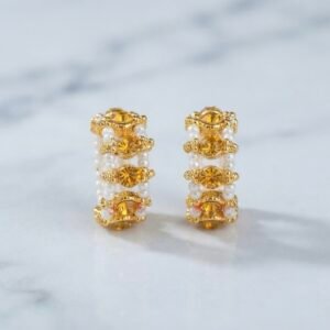 Golden Yellow Crystal & Pearl Beaded Kade – For Radha Rani, Laddu Gopal & Mata Rani 💛🤍✨