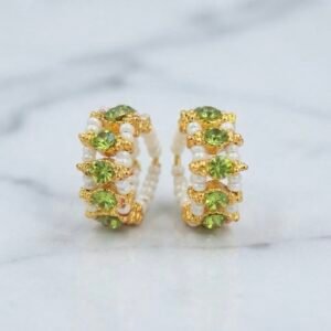 Emerald Green Crystal & Pearl Beaded Kade – For Radha Rani, Laddu Gopal & Mata Rani 💚🤍✨