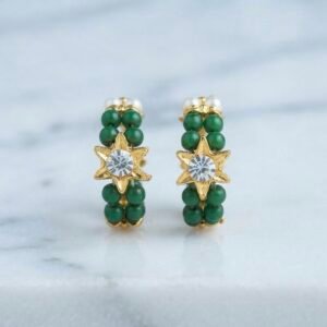 Dual-Tone Green & Pearl Beaded Kade with Star Accent – For Radha Rani & Laddu Gopal ✨