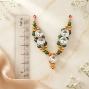 Dark Green Beads & Large Round Zircon Crystal V-Shape Shringar Haar for Laddu Gopal, Radha Rani & Mata Rani