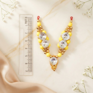 Golden Yellow Beads & Large Round Zircon Crystal V-Shape Shringar Haar for Laddu Gopal, Radha Rani & Mata Rani
