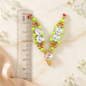 Light Green Beads & Large Round Zircon Crystal V-Shape Shringar Haar for Laddu Gopal, Radha Rani & Mata Rani