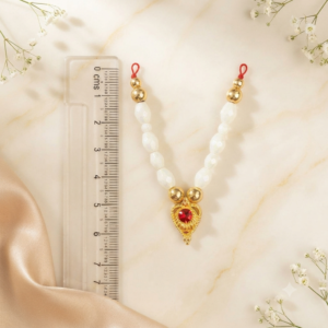 Elegant White Faceted Beads & Red Stone Golden Pendant V-Shape Haar for Laddu Gopal, Radha Rani & Mata Rani