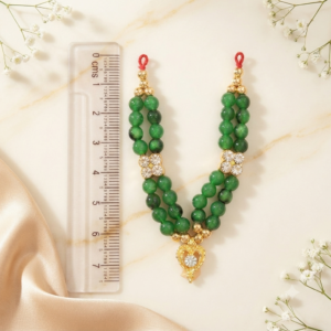 Vibrant Emerald Green Beads & Zircon Heart Pendant V-Shape Haar for Laddu Gopal, Radha Rani & Mata Rani