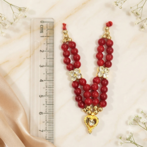 Classic Ruby Red Beads & Zircon Heart Pendant V-Shape Haar for Laddu Gopal, Radha Rani & Mata Rani