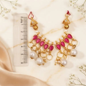 Vibrant Rani Pink Teardrop Stone & Hanging Pearl Heavy Shringar Haar for Laddu Gopal, Radha Rani & Mata Rani