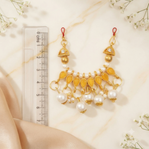 Golden Yellow Teardrop Stone & Hanging Pearl Heavy Shringar Haar for Laddu Gopal, Radha Rani & Mata Rani