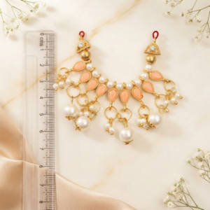 Soft Peach Teardrop Stone & Hanging Pearl Heavy Shringar Haar for Laddu Gopal, Radha Rani & Mata Rani