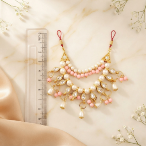 Soft Baby Pink Beads & Pearl Zircon Multi-Layer Jarkan Haar for Laddu Gopal, Radha Rani & Mata Rani