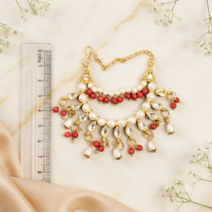 Ruby Red Beads & Pearl Zircon Multi-Layer Jarkan Haar for Laddu Gopal, Radha Rani & Mata Rani
