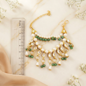 Emerald Green Beads & Pearl Zircon Multi-Layer Jarkan Haar for Laddu Gopal, Radha Rani & Mata Rani