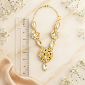 Classic White Zircon & Clear Stone Ornate Round Pendant Heavy Haar for Laddu Gopal, Radha Rani & Mata Rani