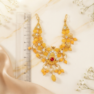 Radiant Yellow Beads & Zircon Hanging Bell Pendant Haar for Laddu Gopal, Radha Rani & Mata Rani