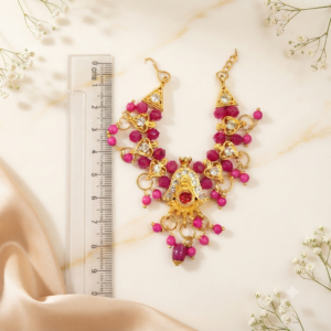 Vibrant Magenta Beads & Zircon Hanging Bell Pendant Haar for Laddu Gopal, Radha Rani & Mata Rani