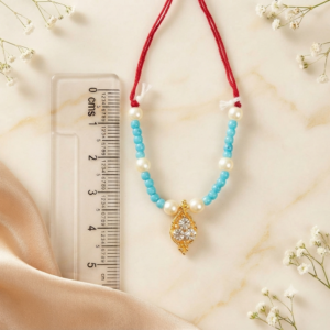 Bright Sky Blue Beads & Pearl Zircon Teardrop Pendant Haar for Laddu Gopal, Radha Rani & Mata Rani
