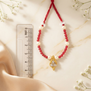 Classic Ruby Red Beads & Pearl Zircon Teardrop Pendant Haar for Laddu Gopal, Radha Rani & Mata Rani