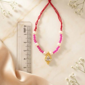 Vibrant Magenta Pink Beads & Pearl Zircon Teardrop Pendant Haar for Laddu Gopal, Radha Rani & Mata Rani