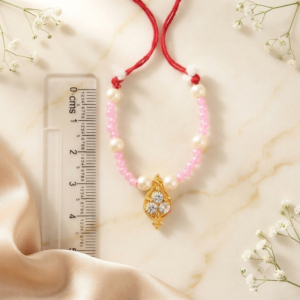 Soft Baby Pink Beads & Pearl Zircon Teardrop Pendant Haar for Laddu Gopal, Radha Rani & Mata Rani