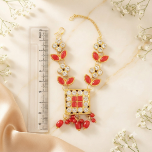 Classic Ruby Red & White Zircon Square Pendant Heavy Jarkan Haar for Laddu Gopal, Radha Rani & Mata Rani