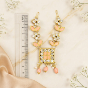 Soft Peach & White Zircon Square Pendant Heavy Jarkan Haar for Laddu Gopal, Radha Rani & Mata Rani