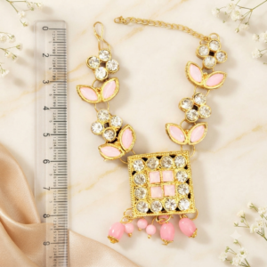 Royal Baby Pink & White Zircon Square Pendant Heavy Jarkan Haar for Laddu Gopal, Radha Rani & Mata Rani