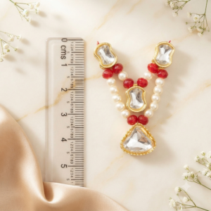 Ruby Red & Pearl Kundan Stone Deity Haar for Laddu Gopal, Radha Rani & Mata Rani (Drop Pendant)