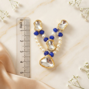 Royal Blue & Pearl Kundan Stone Deity Haar for Laddu Gopal, Radha Rani & Mata Rani (Drop Pendant)