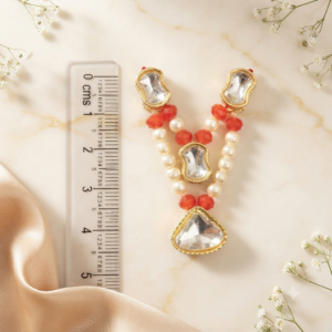 Vibrant Orange & Pearl Kundan Stone Deity Haar for Laddu Gopal, Radha Rani & Mata Rani (Drop Pendant)