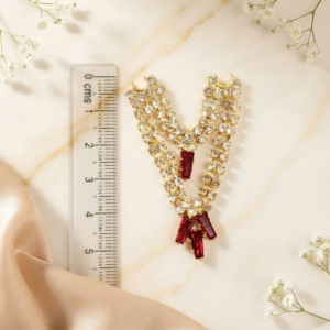 Royal Red & White Zircon Triple Layer Jarkan Haar for Laddu Gopal, Radha Rani & Mata Rani (Yellow Marquise Pendant)