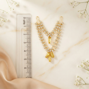 Radiant Yellow & White Zircon Multi-Layer Jarkan Haar for Laddu Gopal, Radha Rani & Mata Rani (Baguette Crystal Pendant)
