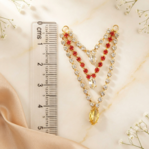 Royal Red & White Zircon Triple Layer Jarkan Haar for Laddu Gopal, Radha Rani & Mata Rani (Yellow Marquise Pendant)