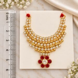 Grand Ruby-Red Floral Pendant Multi-Tier Jarkan Deity Haar (Laddu Gopal / Deity Jewellery)