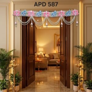 Pink Lotus & Sky Leaf Pearl Garland Bandhanwar