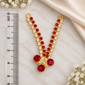 Vibrant Ruby-Red Triangular Motif Jarkan V-Shape Deity Haar (Laddu Gopal / Deity Jewellery)