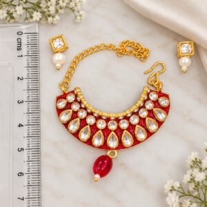Regal Crimson Enamel Kundan Crescent Deity Haar with Earrings Set (Laddu Gopal / Deity Jewellery)