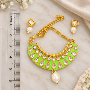 Vibrant Parrot Green Enamel Kundan Crescent Deity Haar with Earrings Set (Laddu Gopal / Deity Jewellery)