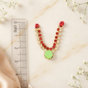 Mint Green Stone Centerpiece Red & White Jarkan V-Shape Deity Haar (Laddu Gopal / Deity Jewellery)