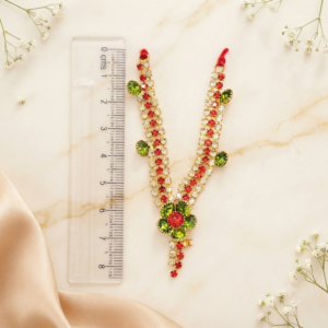 Vibrant Red & Peridot-Green Floral Jarkan V-Shape Deity Haar (Laddu Gopal / Deity Jewellery)