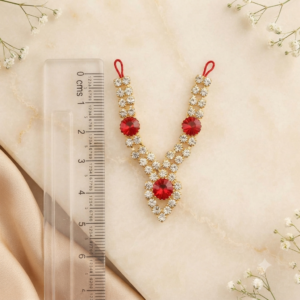 Sparkling Ruby-Red Tri-Stone Jarkan V-Shape Deity Haar (Laddu Gopal / Deity Jewellery)