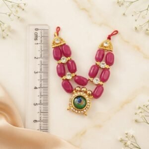 Magenta Beaded Deity Haar with Peacock Feather Motif Pendant (Laddu Gopal / Deity Jewellery)