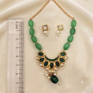 Emerald-Style Beaded Deity Haar and Earring Set (Laddu Gopal / Deity Jewellery)