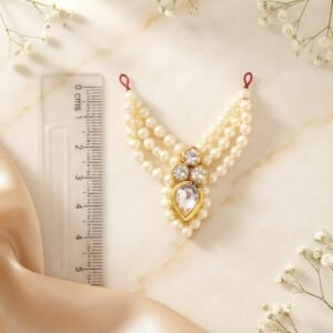 Elegant Triple-Strand Pearl & Teardrop Stone Deity Haar