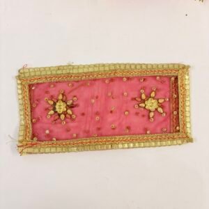 Handcrafted Radha Rani & Mata Rani Pink Net Chunri | Golden Zari Work & Sequin Booties
