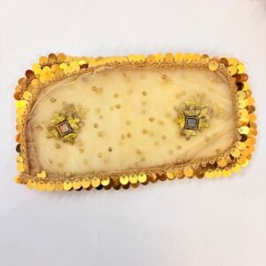 Handcrafted Radha Rani & Mata Rani Yellow Net Chunri | Heavy Sequin Lace & Zari Motifs