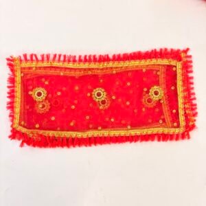 Handcrafted Radha Rani & Mata Rani Net Chunri | Golden Embroidery & Red Fringe Border